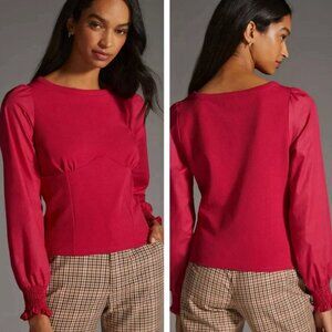 By Anthropologie Pink Structured Long-Sleeve Top Size L